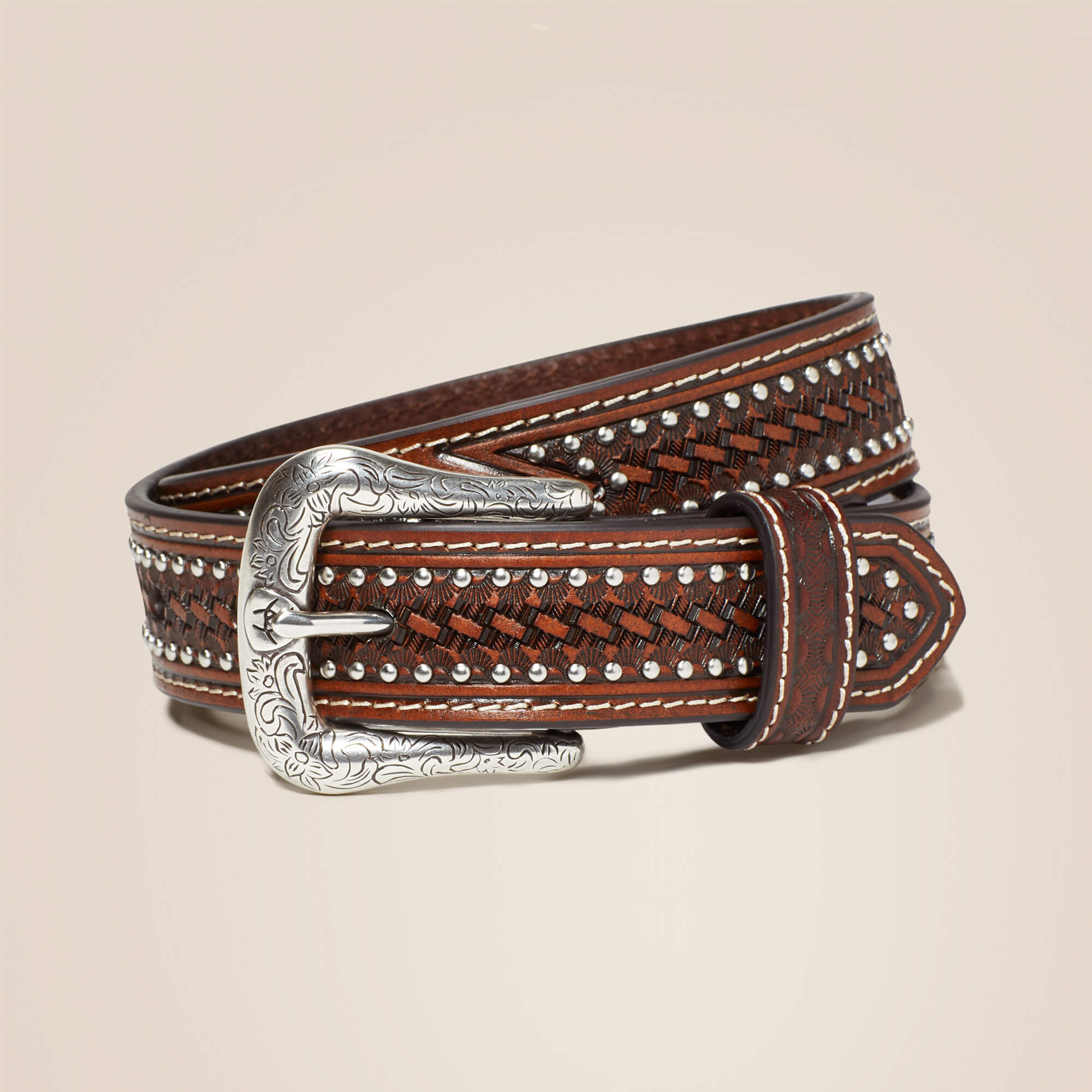 Studded Basket Weave Belt